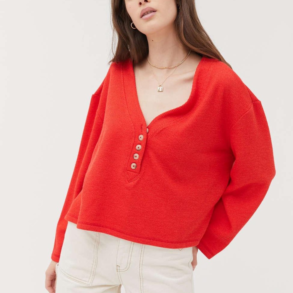Urban Outfitters Clearwater Henley sweater red